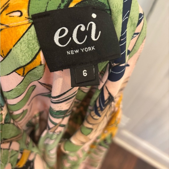 ECI New York Sleeveless Collared Button Down Tie Waist Midi Palm Dress Sz 6 - Picture 5 of 6